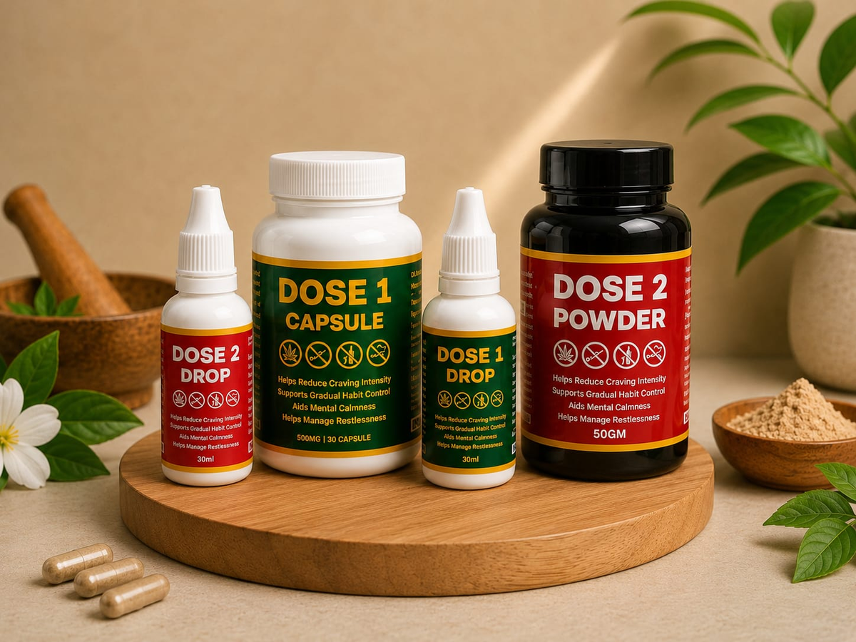 Herbal Support Program - Dose 1 aur Dose 2 - chaaron bottles